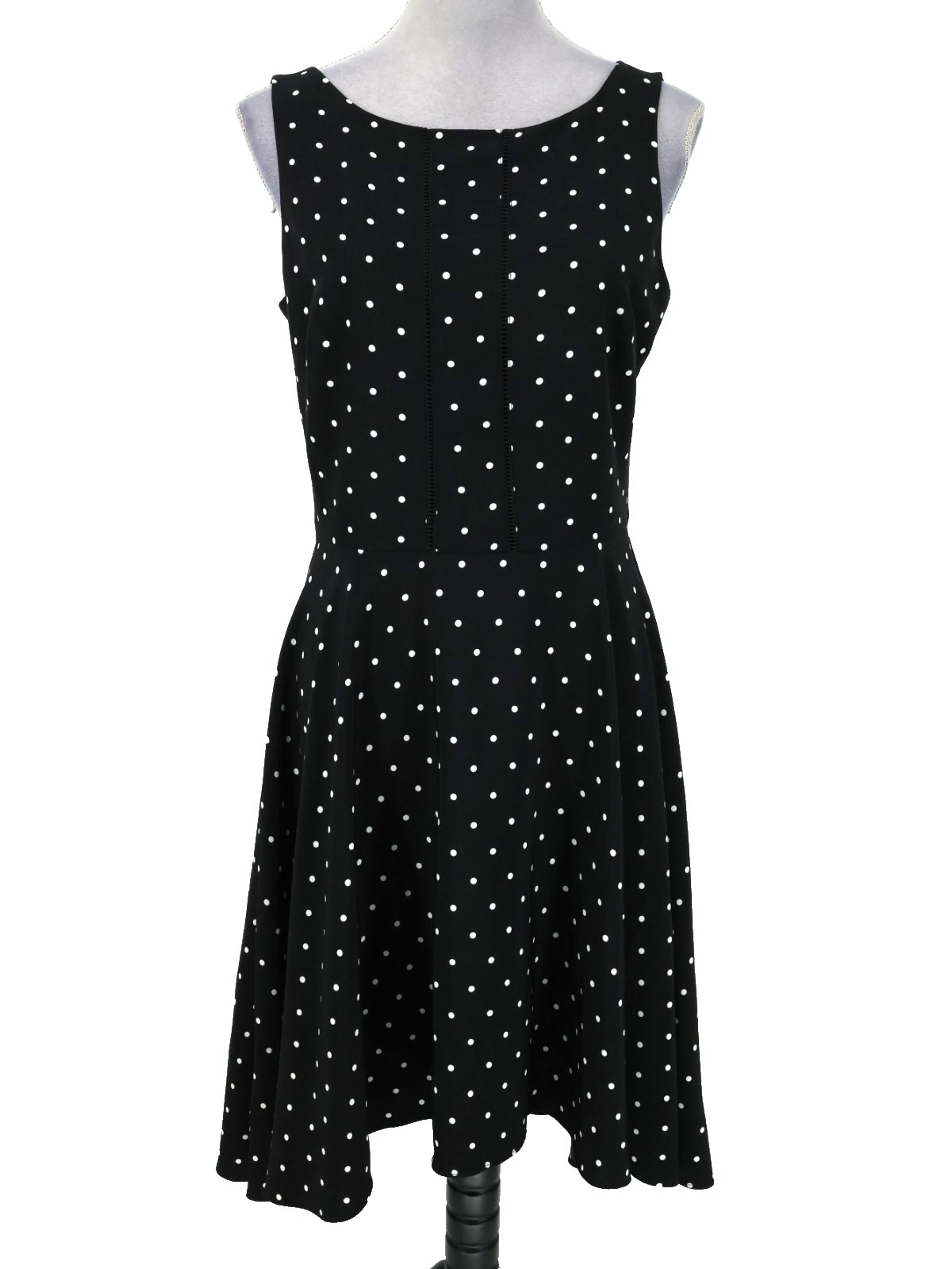 Whbm Dress Womens 8 Black White Polka Dot Lined Back Zip Fit N Flare Sleeveless